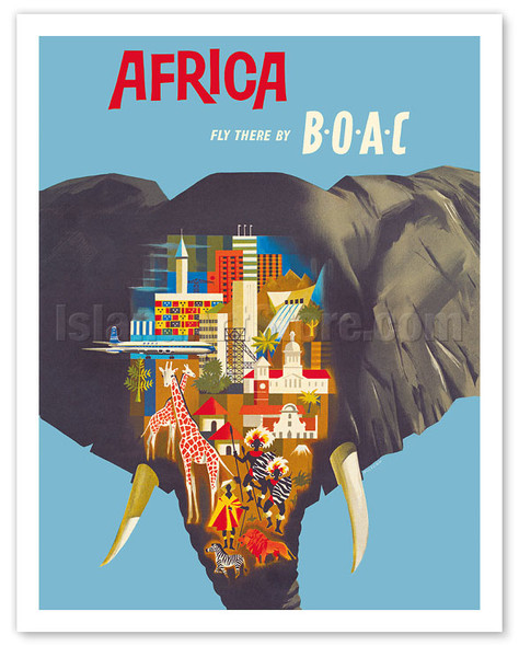 Africa - Fly There by BOAC (British Overseas Airways Corporation) - c. 1959 - Poster by Eric Pulford
