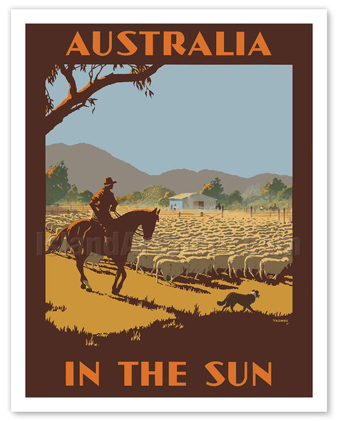 Australia - In the Sun - Australian Sheep Herder - c. 1930 - Poster by Percy Trompf