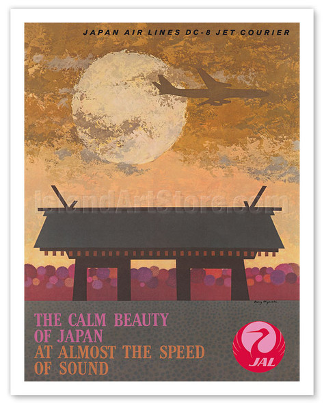 The Calm Beauty of Japan - Japan Air Lines (JAL) - DC-8 Jet Courier - c. 1960 - Poster by Harry Wysocki