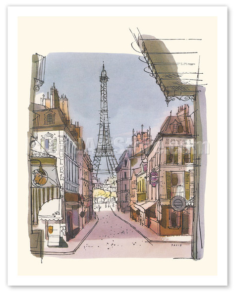 Paris, France - Eiffel Tower - Menu Cover - c. 1960's - Poster by David Klein