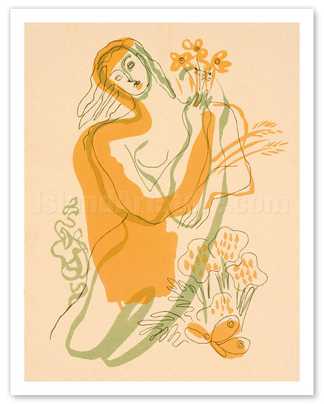 Nude Woman with Flowers - Pacifica Island Art