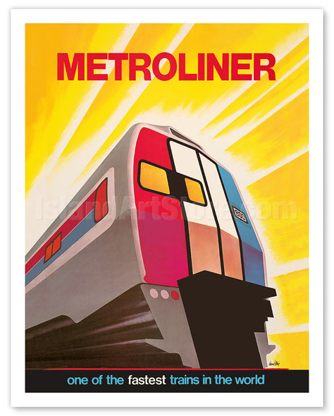 Metroliner Service (Washington-New York) - Fastest Trains in the World - c. 1973 - Poster by David Klein