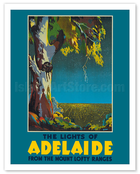 Lights of Adelaide, Australia - Australian Eucalyptus Tree - From the Mount Lofty Ranges - c. 1930's - Poster by McClean