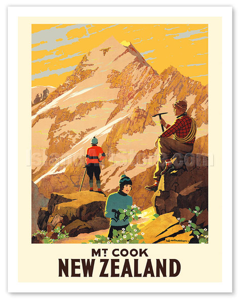 New Zealand - Mt. Cook (Aoraki) Mountain Climbers - c. 1934 - Poster by Leonard Cornwall Mitchell
