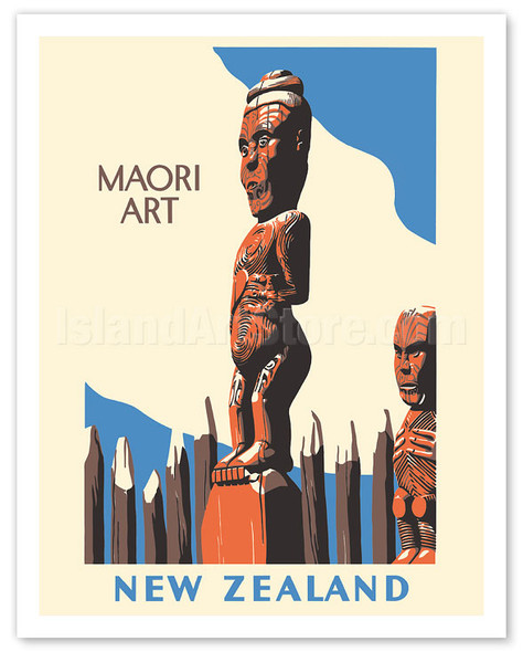 New Zealand - Maori Art - Carved Wooden Statues - c. 1940 - Poster by Marcus King