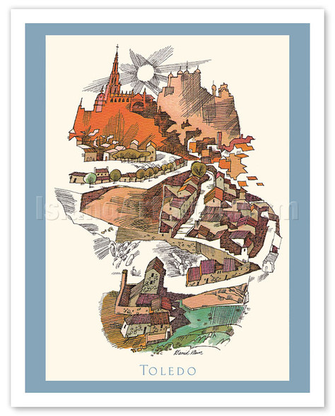 Toledo, Spain - Menu Cover - c. 1950's - Poster by David Klein