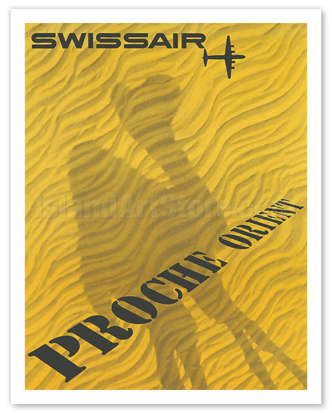 Middle East (Proche Orient) - Swissair - Camel Shadow on Desert Sand - c. 1956 - Poster by Fritz Girardin