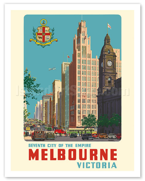 Melbourne, Victoria Australia - Seventh City of the Empire - c. 1940 - Poster by Percy Trompf