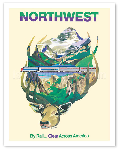 Northwest - By Rail Takes You Clear Across America - c. 1972 - Poster by David Klein