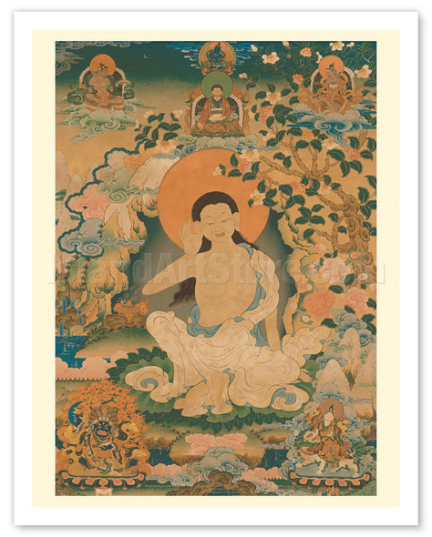 Milarepa - Tibet's Great Yogi, Sage and Singing Saint - Vintage Tibetan Thangka Buddhist Painting