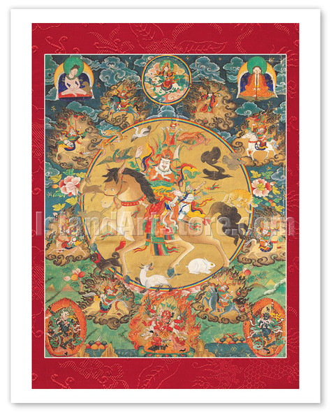 Warrior King Gesar of Ling - Protector Against Enemies - Vintage Tibetan Thangka Buddhist Painting