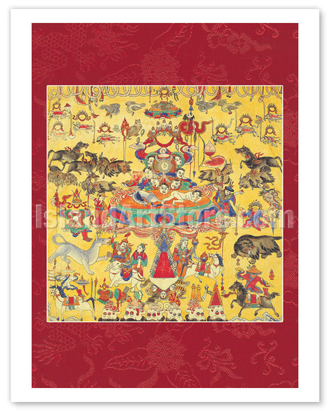 Wish-Fulfilling Gifts for Begtse Chen (Chamsing) - Vintage Tibetan Thangka Buddhist Painting
