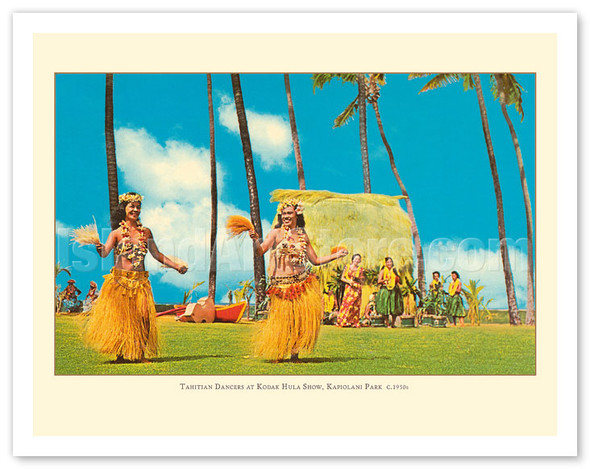 Tahitian Dancers at Kodak Hula Show - Kapiolani Park Hawaii - c. 1950's - Vintage Postcard