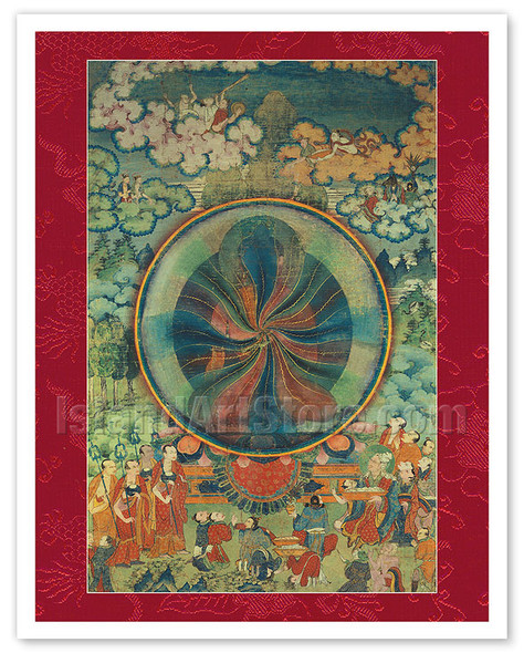 The Miracles of Buddha at Shravasti - Vintage Tibetan Thangka Buddhist Painting