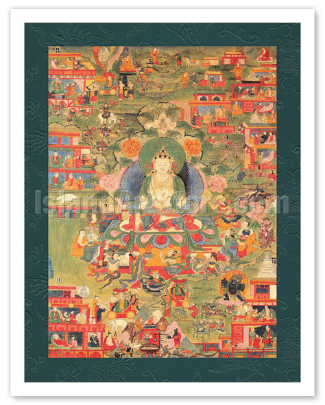 Tonpa Shenrab Miwo - Founder of Bön in the Human World - Tibet, 19th Century - Vintage Tibetan Thangka Buddhist Painting
