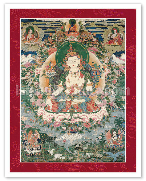 Manjushri - Gentle Glory - Bodhisattva of Wisdom - Vintage Tibetan Thangka Buddhist Painting