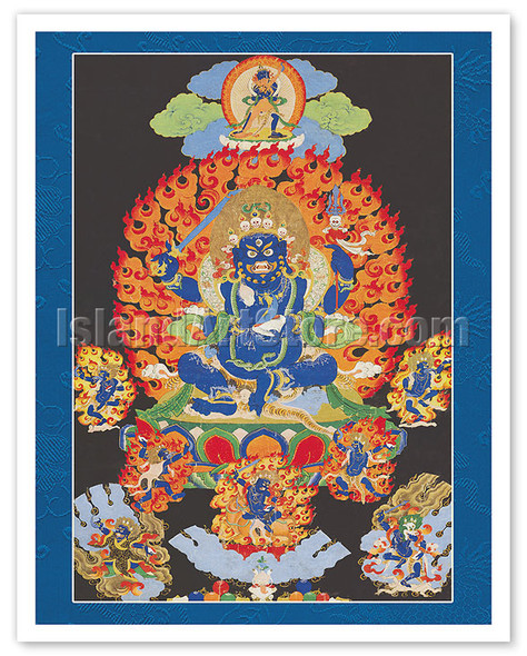 The Four-Armed Mahakala - Buddhist Protector Deity - c. 1800's - Vintage Tibetan Thangka Buddhist Painting