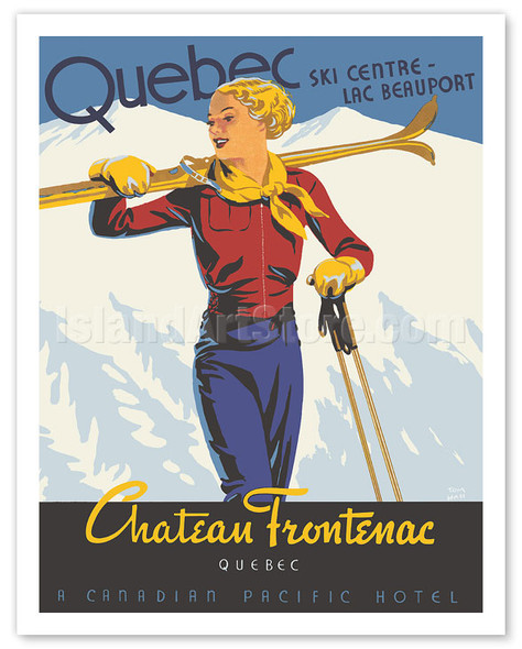 Québec - Château Frontenac - Ski Resort - Canadian Pacific Hotel - c. 1938 - Poster by Thomas (Tom) Hall