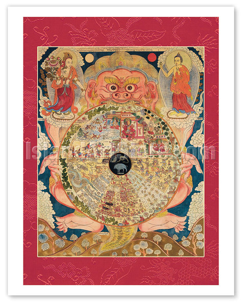 The Wheel of Existance (Bhavacakra) - Vintage Tibetan Thangka Buddhist Painting