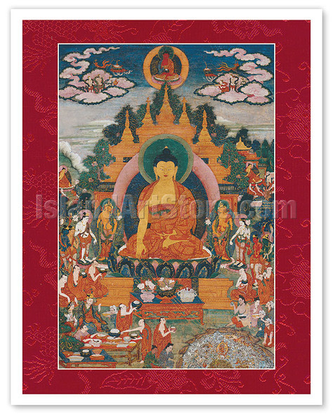 Shakyamuni Buddha’s Miracles - Vintage Tibetan Thangka Buddhist Painting