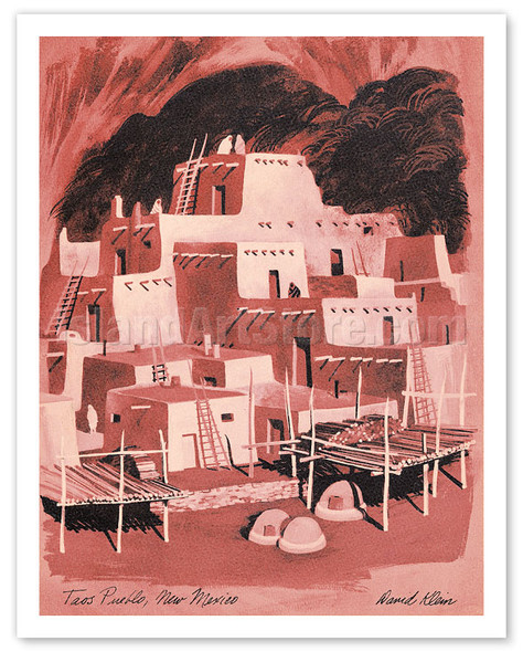 Taos Pueblo, New Mexico - Adobe Dwellings - c. 1968 - Poster by David Klein