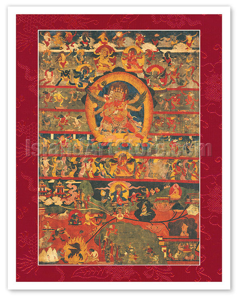 Chemchog Heruka with Consort - Buddhist Tantric Deity - Vintage Tibetan Thangka Buddhist Painting