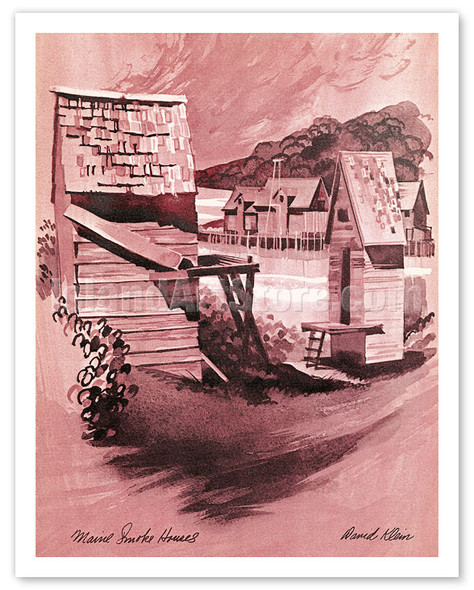 Maine - Smokehouses - c. 1968 - Poster by David Klein