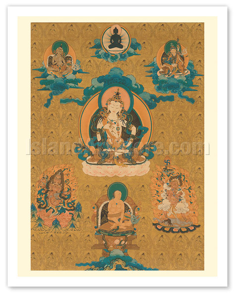 Vajrasattva (Diamond Being) Deity - Vintage Tibetan Thangka Buddhist Painting