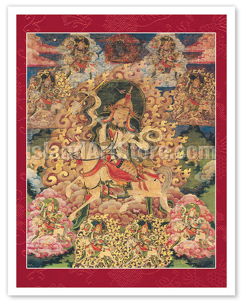 King Gesar, The Drala of Zhang Zhung - Tibetan Warrior - c. 1800's - Vintage Tibetan Thangka Buddhist Painting