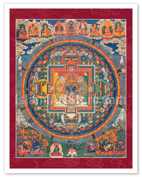 Mandala of the Vajrabhairava - Buddhist Tantric Deity - Vintage Tibetan Thangka Buddhist Painting