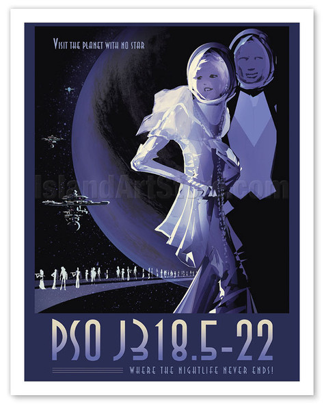 Visit the Planet with No Stars - PSO J318.5-22 - Where the Nightlife Never Ends - Space Travel Poster