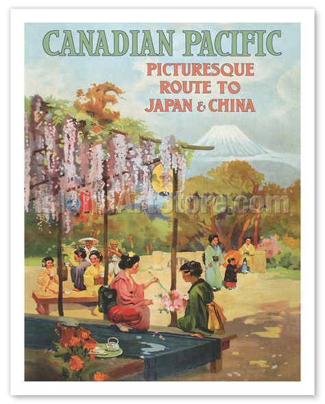 Route to Japan and China - Canadian Pacific - Vintage Cruise Ship Travel Poster