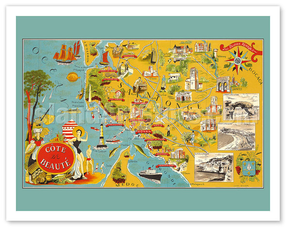 Côte de Beauté, France - French South Western Coastline - c. 1940 - Poster by Lucien Boucher (Renluc)
