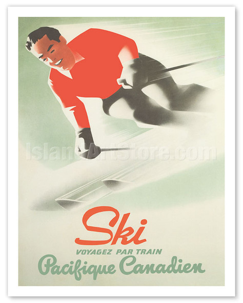 Ski - Travel by Train (Voyagez Par Train) - Canadian Pacific Railway - c. 1950's - Poster by Peter Ewart