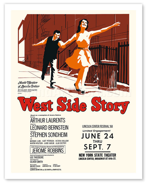 West Side Story - Starring Natalie Wood and Richard Beymer - New York Theater, Lincoln Center - c. 1968 - Vintage Movie Poster