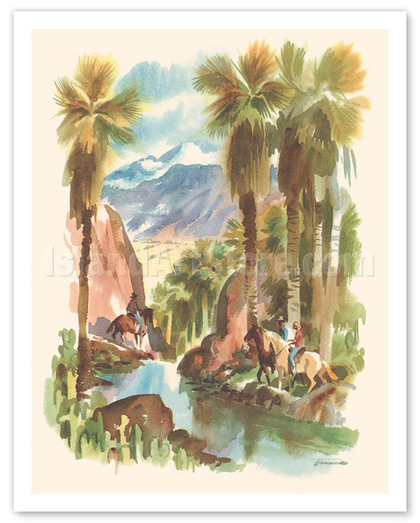Southern California - Horseback Riders, Mountains and Palm Trees - c. 1968 - Poster by Louis Macouillard