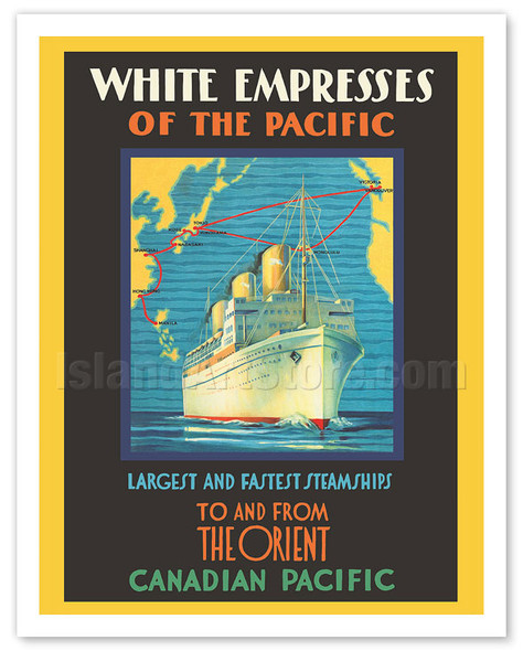 White Empress of the Pacific - To And From The Orient - Canadian Pacific Steamships - c. 1930 - Vintage Cruise Ship Travel Poster