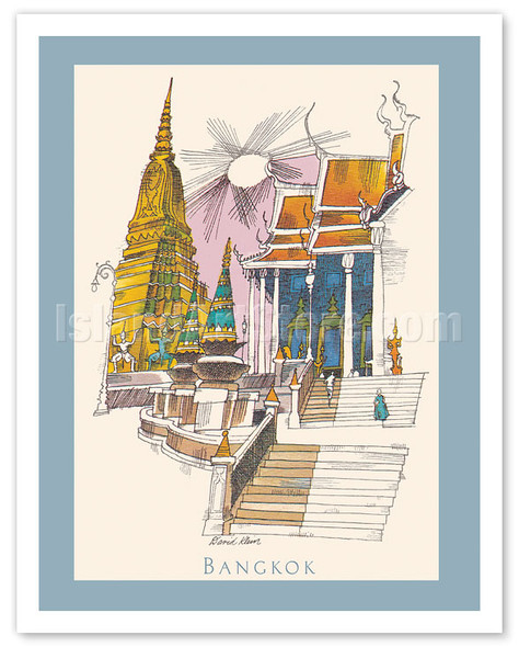 Bangkok, Thailand - Temple of the Dawn - Menu Cover - c. 1950s - Poster by David Klein