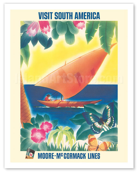 Visit South America - Sailboat - Moore-McCormack Lines - c. 1950's - Poster by C.A. Rosser