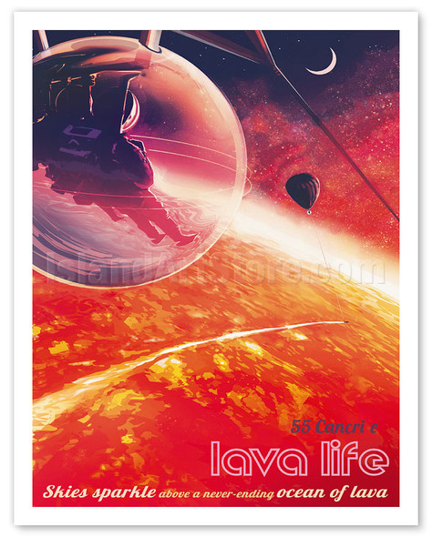 Lava Life - 55 Cancri e - Skies Sparkle Above a Never Ending Ocean of Lava - Space Travel Poster