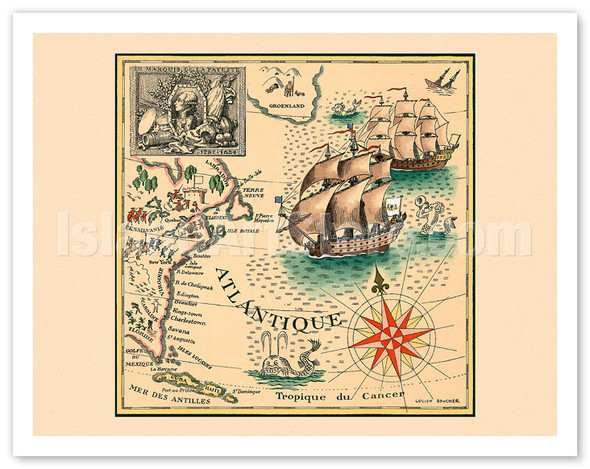 Marquis de Lafayette 1757-1834 - Trans-Atlantic Map - Poster by Lucien Boucher (Renluc)