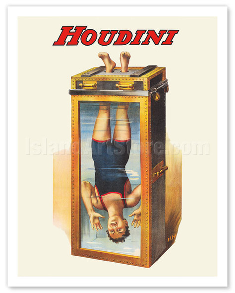 Harry Houdini - Water Torture Cell - c. 1913 - Vintage Advertisement Poster