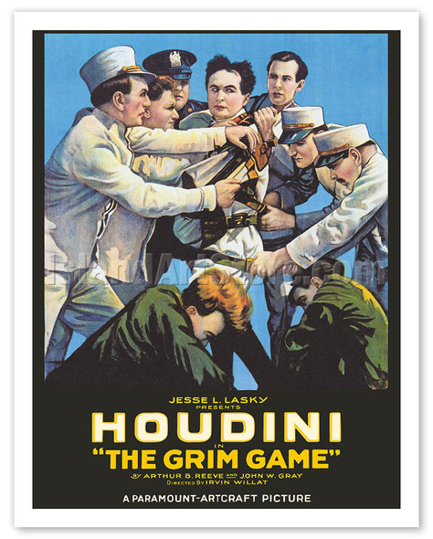 Harry Houdini in The Grim Game - c. 1919 - Vintage Advertisement Poster