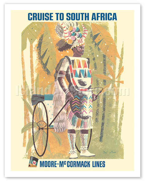 Cruise to South Africa - Durban Rickshaw Boy - Moore-McCormack Lines - c. 1960's - Poster by Jane Oliver