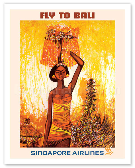 Fly to Bali, Indonesia - Balinese Royal Cremation - Singapore Airlines - c. 1960's - Poster by Seah Kim Joo