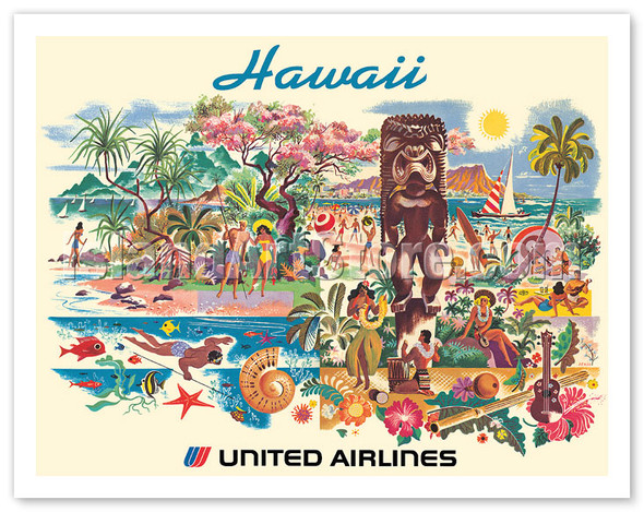Hawaii - United Airlines - c. 1956 - Poster by Joseph Fehér