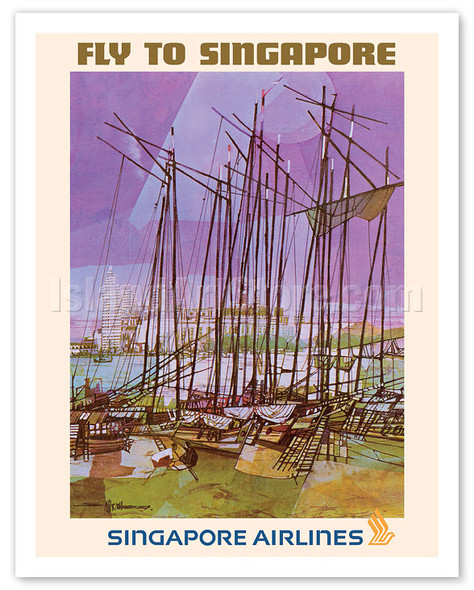 Fly to Singapore - Singapore Airlines - c. 1960's - Poster by Seah Kim Joo