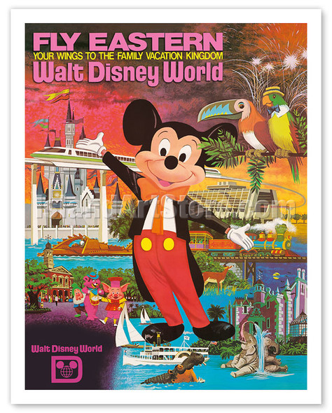 Walt Disney World - Fly Eastern Airlines - Orlando, Florida - c. 1980 - Vintage Travel Poster