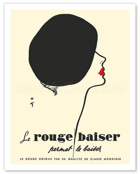 Le Rouge Baiser - Unique Red "Kiss-Proof" Lipstick - Permet Le Baiser (Allow the Kiss) - c. 1948 - Poster by René Gruau