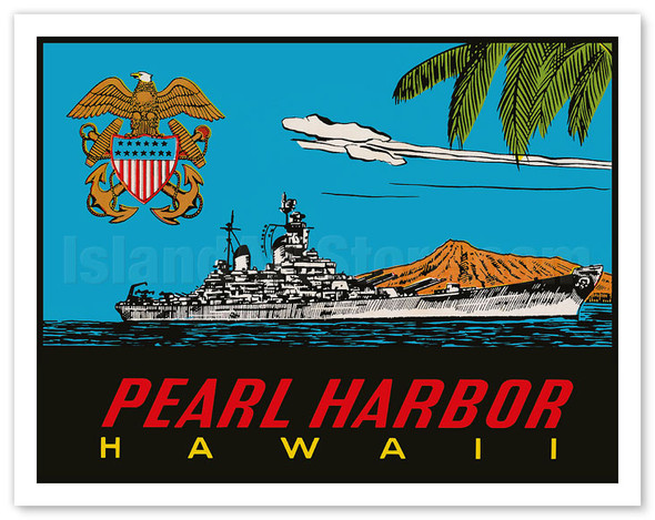 Pearl Harbor Hawaii - U.S. Navy Destroyer Battleship - Oahu - Poster by Lindgren Brothers